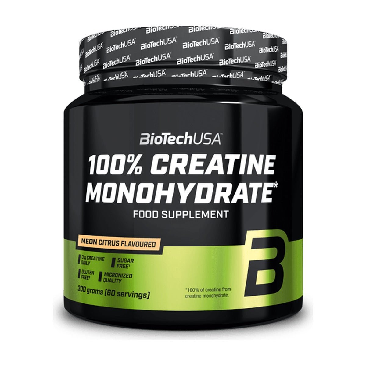Biotech USA 100% Creatine Monohydrate 300g com Sabor Neon Citrus frente