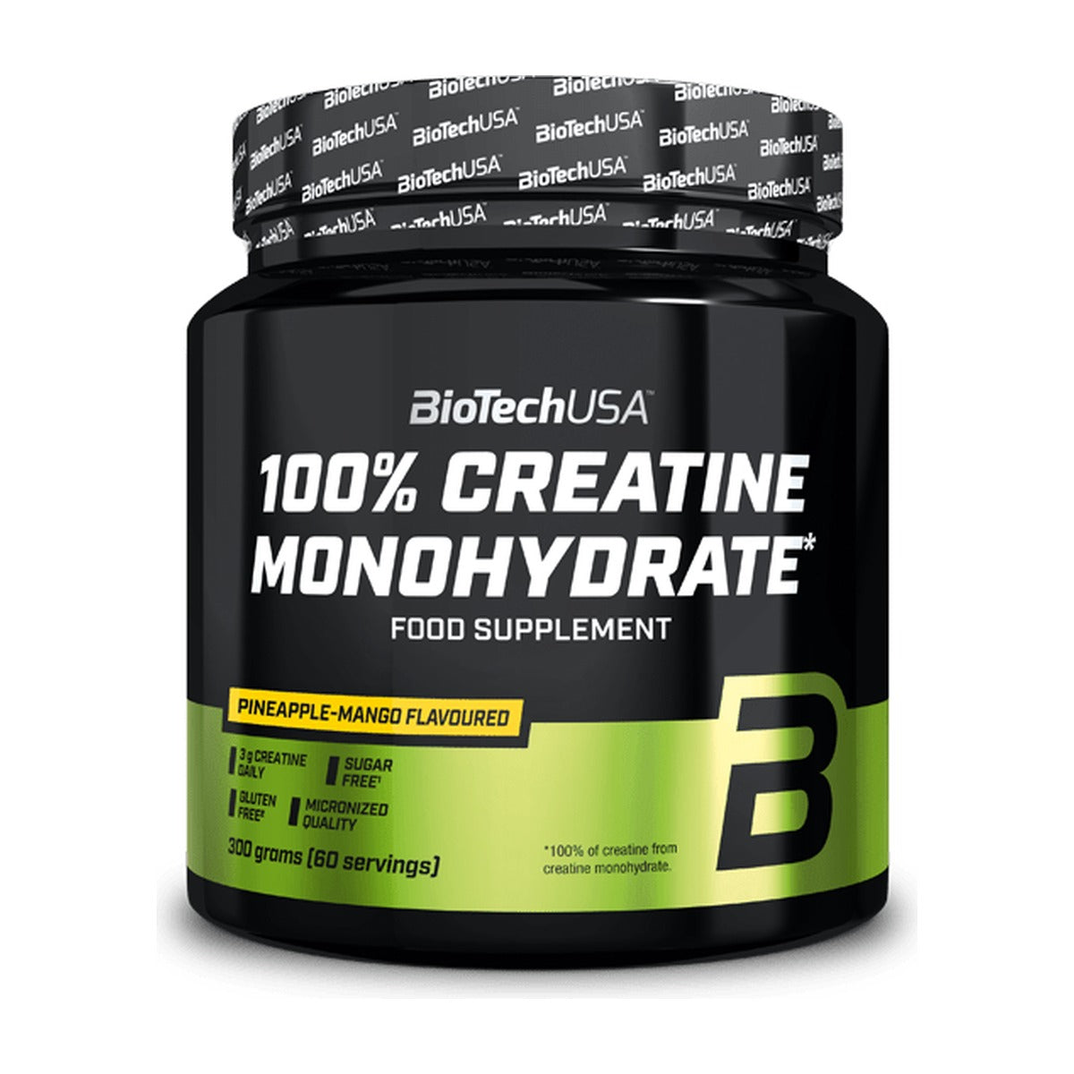 Biotech USA 100% Creatine Monohydrate 300g com Sabor Ananás Manga frente