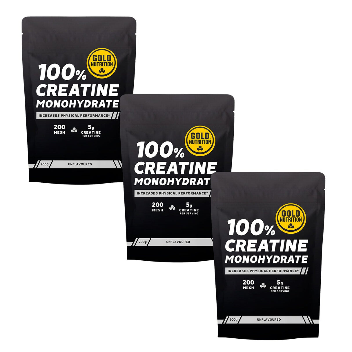 Gold Nutrition Pack 3 Unidades - 100% Creatine Monohydrate 200g