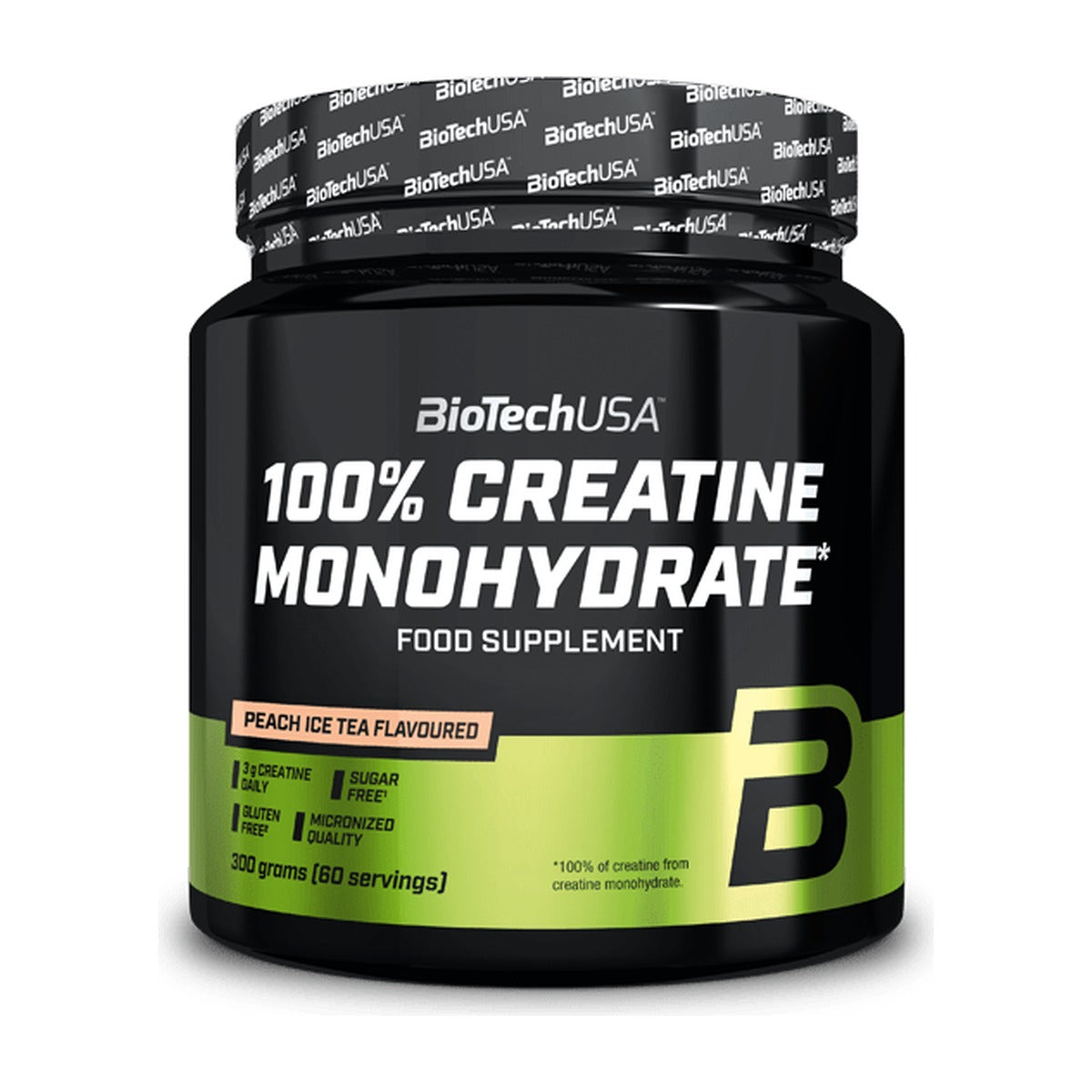 Biotech USA 100% Creatine Monohydrate 300g com Sabor Ice Tea Pêssego frente