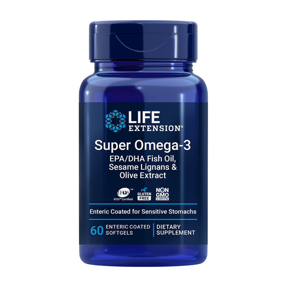 Life Extension Super Omega-3 EPA/DHA Fish Oil, Sesame Lignans & Olive Extract 60 Cápsulas Moles frente