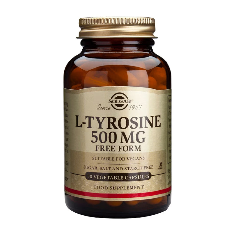 Solgar L-Tirosina 500 mg 50 Cápsulas Vegetais frente